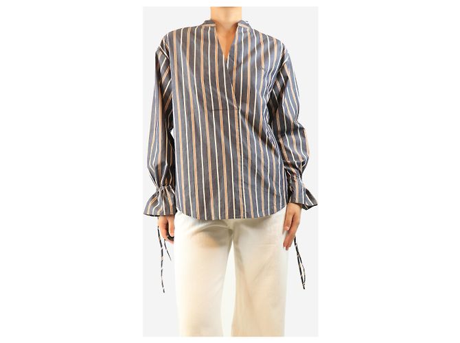 See by Chloé Grau gestreifte Bluse mit V-Ausschnitt - size UK 10 - Ansicht 3