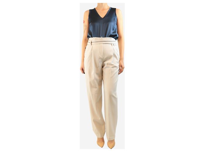 Brunello Cucinelli Neutrale Hose mit hoher Taille und Gürtel - size UK 10 - Ansicht 2