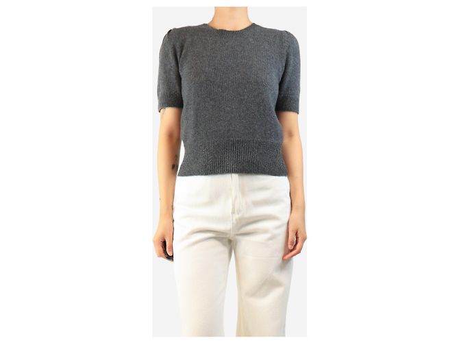 Autre Marque Pull à manches courtes froncé gris anthracite - taille M - vue 3