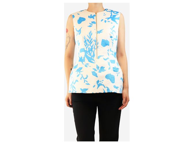 Autre Marque Oberteil mit Reißverschluss vorne, blau-weiße Rosen - size UK 12 - Ansicht 3