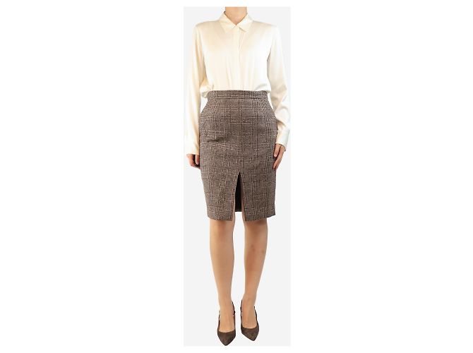 Luisa Spagnoli Falda de pata de gallo marrón - size UK 10 Castaño - vista 2
