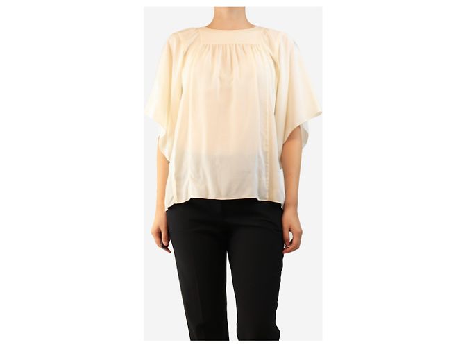 Chloé Kurzärmelige Bluse aus Seidencrepe in Creme - size UK 14 Roh - Ansicht 3