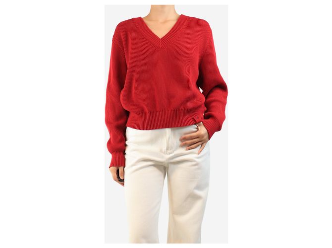 Victoria Beckham Pull en maille côtelée rouge - size M - vue 3