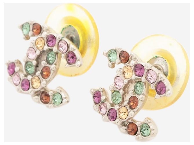 Chanel Boucles d'oreilles Silver Coco Mark A17K strass Argenté - vue 3