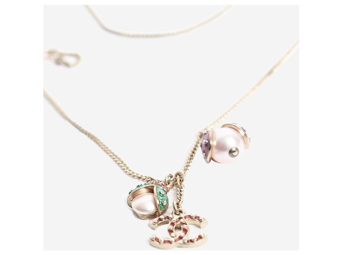 Chanel Colar de joaninha dourada com pérolas sintéticas e strass Dourado - vista 3