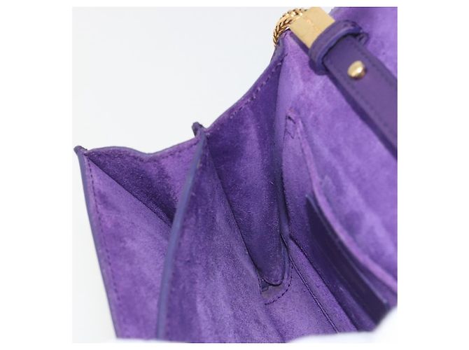 Autre Marque SAINT LAURENT Chain Shoulder Bag Leather Purple Gold Tone 311215 - vista 22