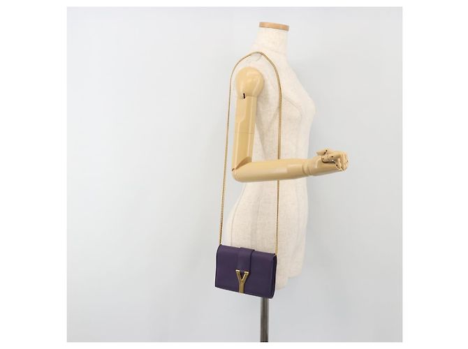 Autre Marque SAINT LAURENT Chain Shoulder Bag Leather Purple Gold Tone 311215 - vista 25