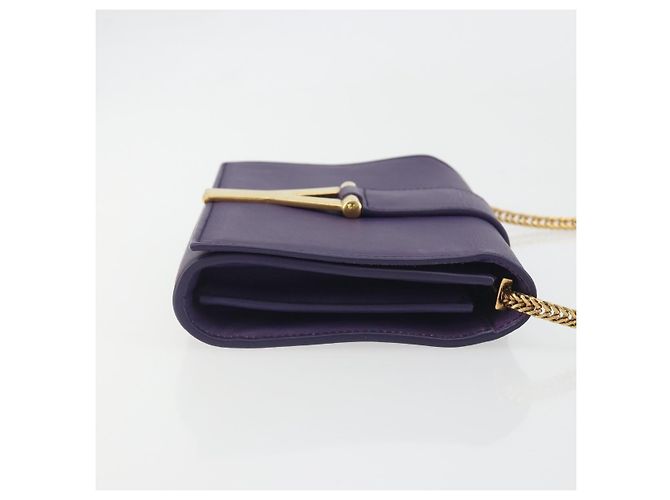 Autre Marque SAINT LAURENT Chain Shoulder Bag Leather Purple Gold Tone 311215 - vista 3