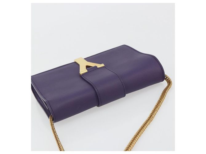 Autre Marque SAINT LAURENT Chain Shoulder Bag Leather Purple Gold Tone 311215 - vista 6