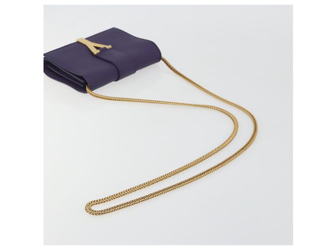 Autre Marque SAINT LAURENT Chain Shoulder Bag Leather Purple Gold Tone 311215 - vista 7
