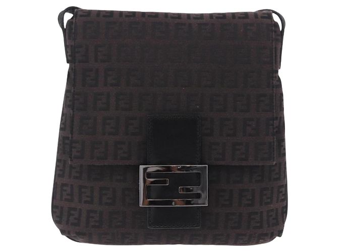 FENDI Zucchino Canvas Mamma Baguette Shoulder Bag Brown 8BT075 - vista 13