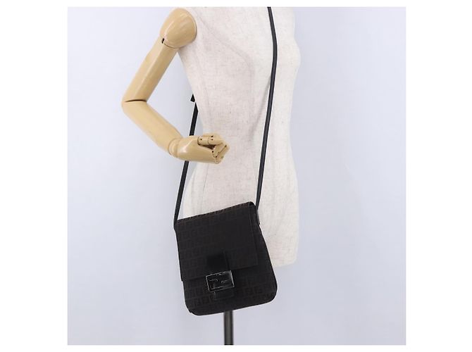 FENDI Zucchino Canvas Mamma Baguette Shoulder Bag Brown 8BT075 - vista 23