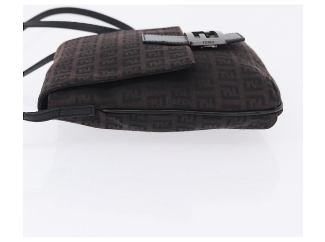 FENDI Zucchino Canvas Mamma Baguette Shoulder Bag Brown 8BT075 - vista 4