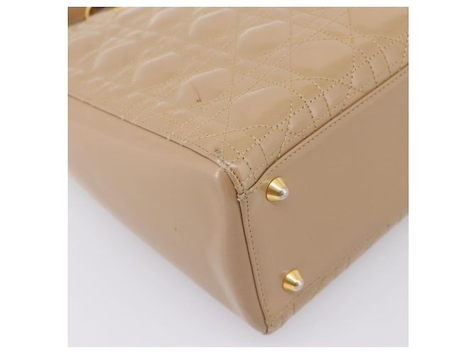 Christian Dior Cannage Lady Dior Large Hand Bag Patent Beige Gold - vista 10