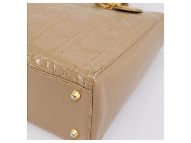 Christian Dior Cannage Lady Dior Large Hand Bag Patent Beige Gold - vista 15