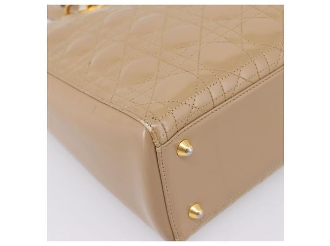 Christian Dior Cannage Lady Dior Large Hand Bag Patent Beige Gold - vista 16