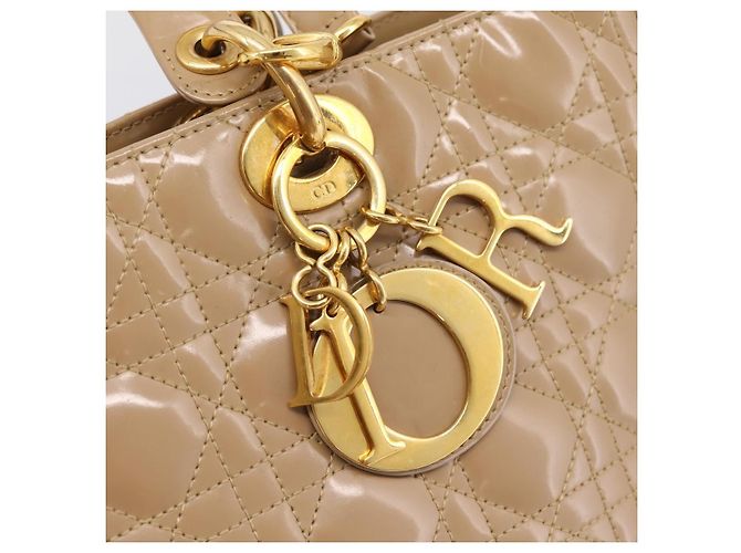Christian Dior Cannage Lady Dior Large Hand Bag Patent Beige Gold - vista 18