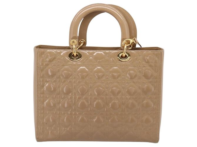 Christian Dior Cannage Lady Dior Large Hand Bag Patent Beige Gold - vista 2