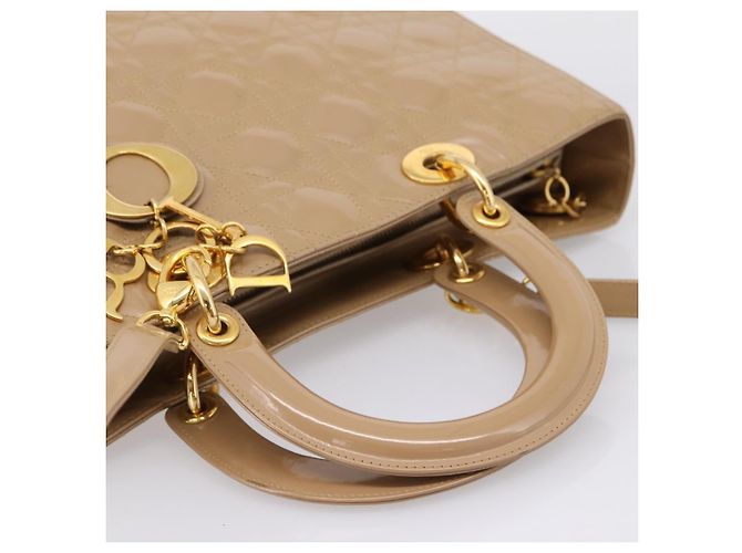 Christian Dior Cannage Lady Dior Large Hand Bag Patent Beige Gold - vista 7