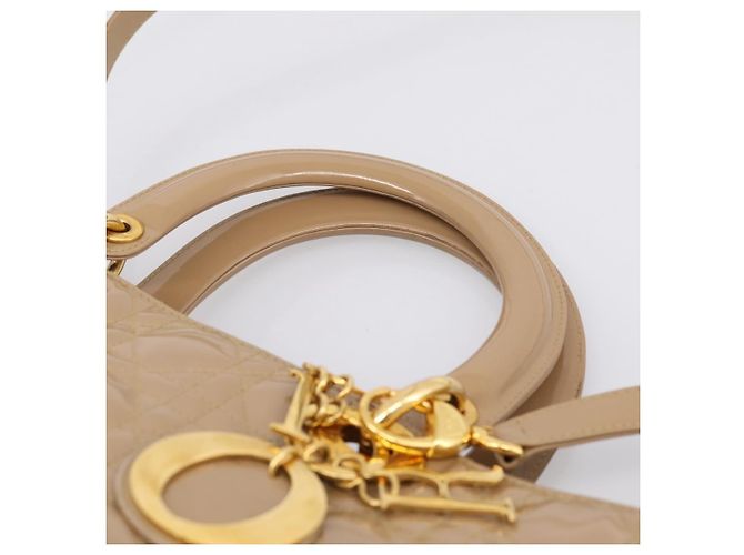 Christian Dior Cannage Lady Dior Large Hand Bag Patent Beige Gold - vista 8