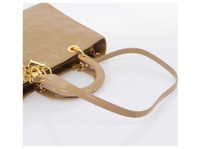Christian Dior Cannage Lady Dior Large Hand Bag Patent Beige Gold - vista 9