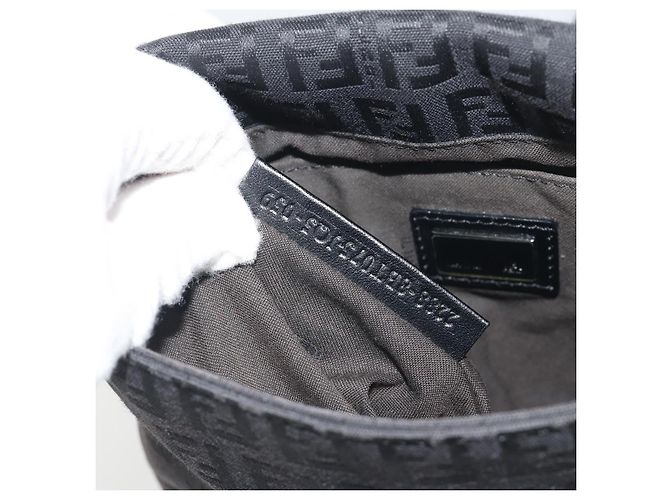 FENDI Zucchino Canvas Mamma Baguette Shoulder Bag Black - vista 12