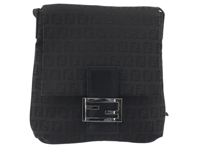 FENDI Zucchino Canvas Mamma Baguette Shoulder Bag Black - vista 13