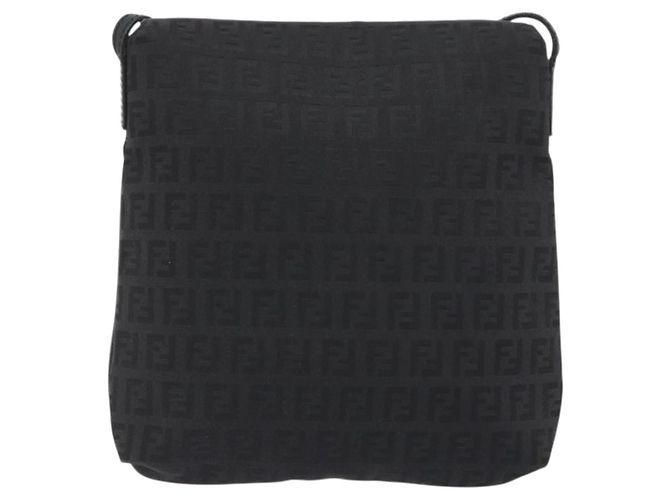 FENDI Zucchino Canvas Mamma Baguette Shoulder Bag Black - vista 2