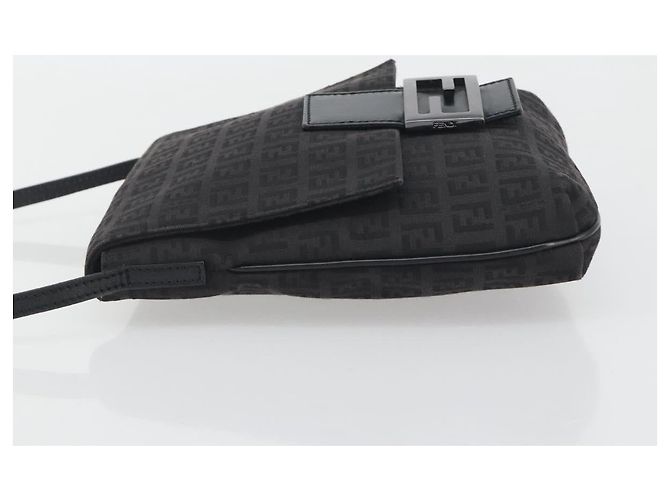 FENDI Zucchino Canvas Mamma Baguette Shoulder Bag Black - vista 4