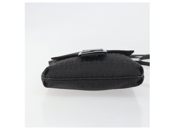 FENDI Zucchino Canvas Mamma Baguette Shoulder Bag Black - vista 5