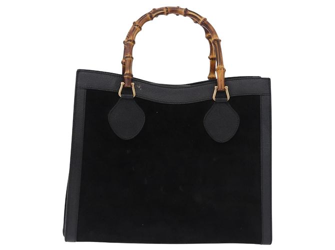 GUCCI Bamboo Hand Bag Suede Black Gold Tone 002 1186 0260 - vista 13