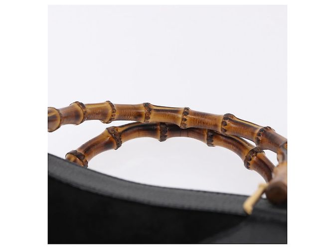 GUCCI Bamboo Hand Bag Suede Black Gold Tone 002 1186 0260 - vista 14