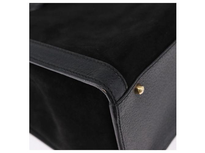 GUCCI Bamboo Hand Bag Suede Black Gold Tone 002 1186 0260 - vista 16