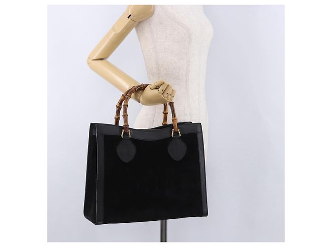 GUCCI Bamboo Hand Bag Suede Black Gold Tone 002 1186 0260 - vista 25