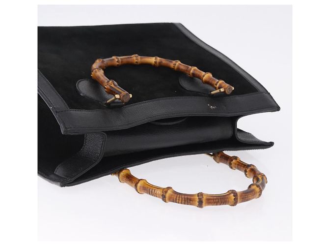 GUCCI Bamboo Hand Bag Suede Black Gold Tone 002 1186 0260 - vista 7