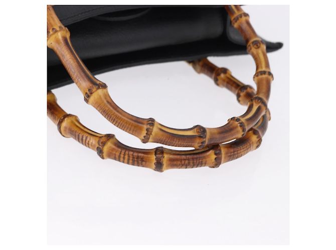 GUCCI Bamboo Hand Bag Suede Black Gold Tone 002 1186 0260 - vista 8