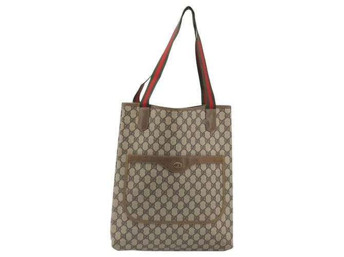 GUCCI GG Supreme Web Sherry Line Tote Bag PVC Beige 47 02 2140 - vista 13
