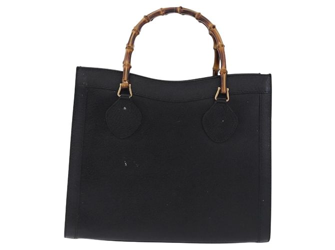 GUCCI Bamboo Hand Bag Leather Black Gold Tone 02 123 0260 - vista 13