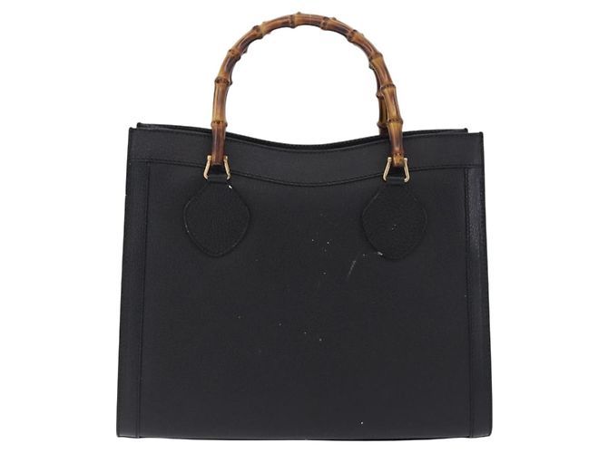 GUCCI Bamboo Hand Bag Leather Black Gold Tone 02 123 0260 - vista 2