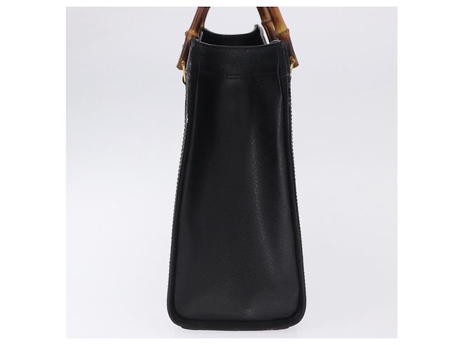 GUCCI Bamboo Hand Bag Leather Black Gold Tone 02 123 0260 - vista 3