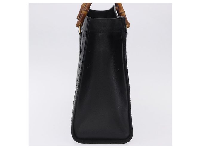 GUCCI Bamboo Hand Bag Leather Black Gold Tone 02 123 0260 - vista 4