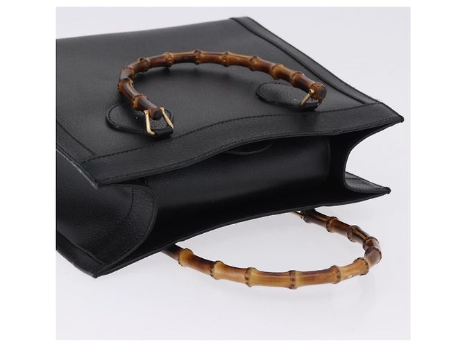 GUCCI Bamboo Hand Bag Leather Black Gold Tone 02 123 0260 - vista 6