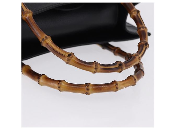 GUCCI Bamboo Hand Bag Leather Black Gold Tone 02 123 0260 - vista 7