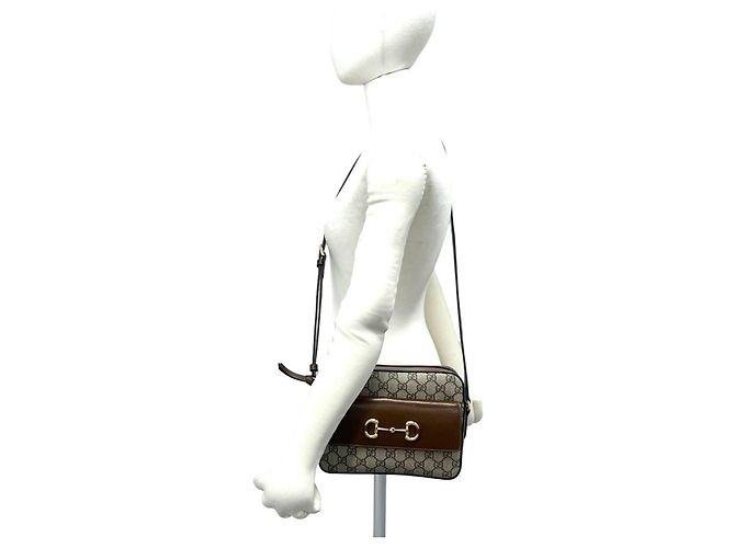 GUCCI Horsebit 1955 GG Supreme Schultertasche aus Leder Braun - Ansicht 2