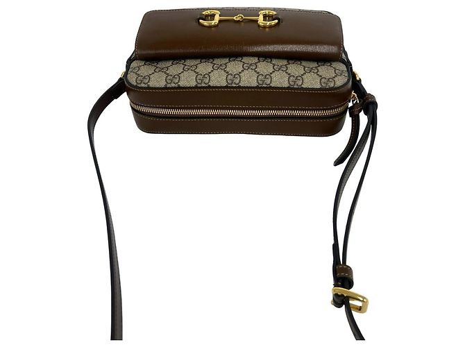 GUCCI Horsebit 1955 GG Supreme Schultertasche aus Leder Braun - Ansicht 4