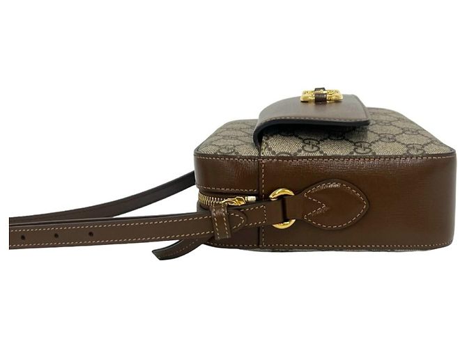 GUCCI Horsebit 1955 GG Supreme Schultertasche aus Leder Braun - Ansicht 5