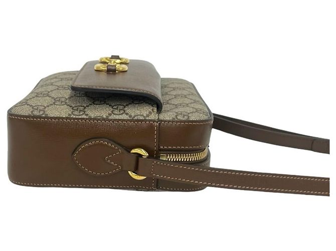 GUCCI Horsebit 1955 GG Supreme Schultertasche aus Leder Braun - Ansicht 6