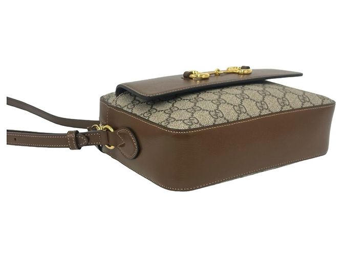 GUCCI Horsebit 1955 GG Supreme Schultertasche aus Leder Braun - Ansicht 7