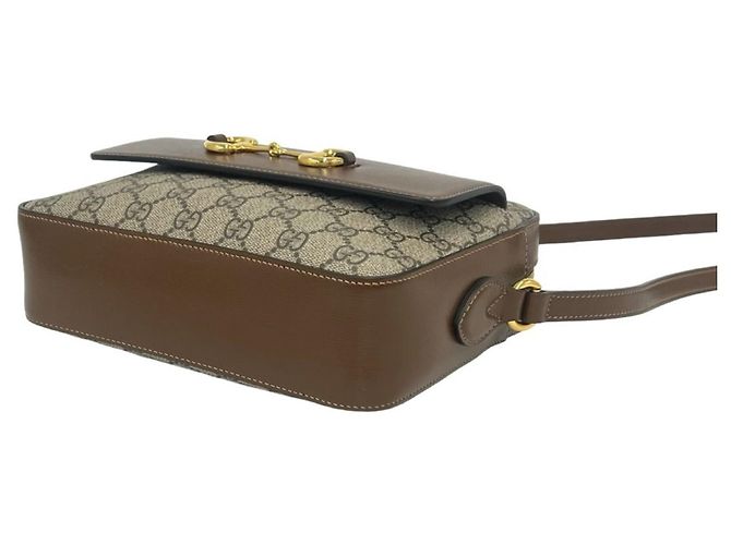 GUCCI Horsebit 1955 GG Supreme Schultertasche aus Leder Braun - Ansicht 8