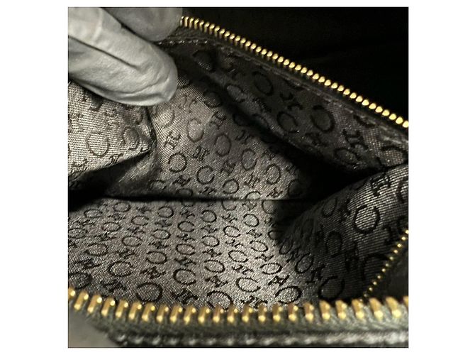 Céline Celine Triomphe Logo Embossed Leather Handbag Black - view 10